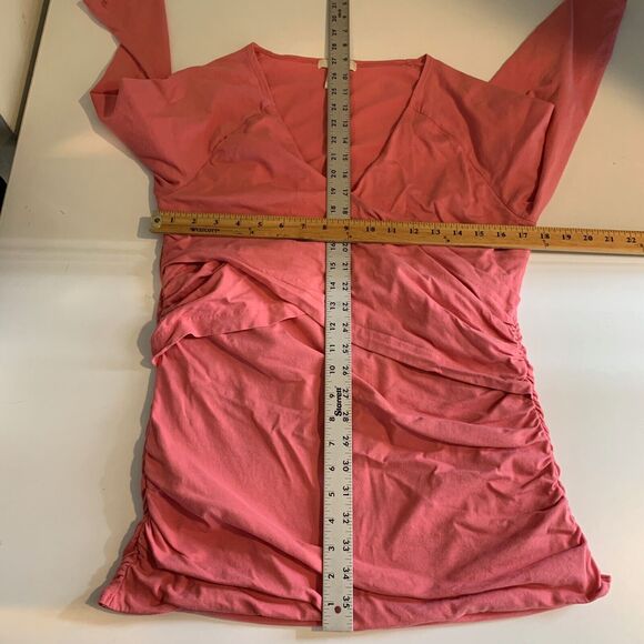 Sundance Top Women XL Extra Large Melon Vanessa Faux Wrap Ruched Bracelet Sleeve - Picture 6 of 9